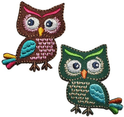 alles-meine.de GmbH 2 TLG. Set Eule 4,4 cm * 4,8 cm Bügelbild Aufnäher Applikation - Kinder Uhu Tiere Tier Eulen Vögel 3 Federn Vogel grün