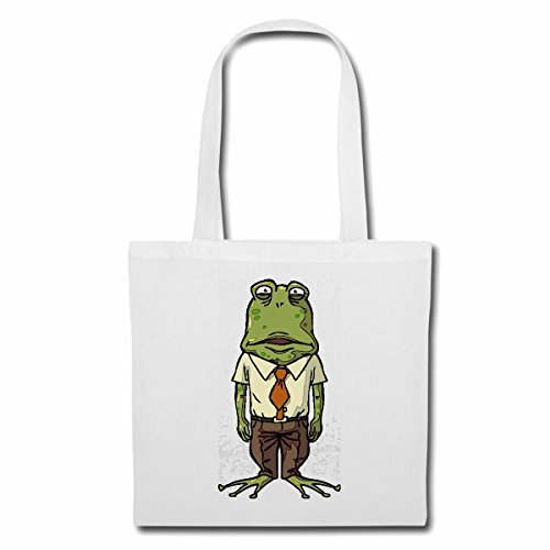 Reifen-Markt Tasche Umhängetasche FROSCH GUCKT DUMM AUS DER WÄSCHE FROSCHLURCHE KRÖTE FROSCHARTEN FRÖSCHE KRÖTEN MOLCH Einkaufstasche Schulbeutel Turnbeutel in Weiß