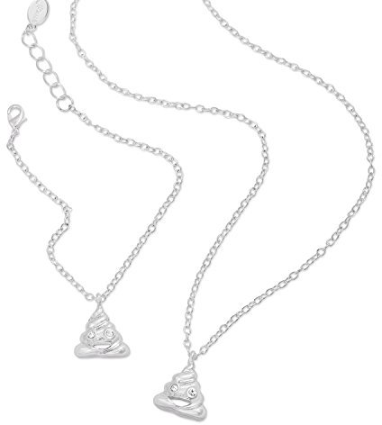 emoji® Set aus Halskette und Armband mit Hundekot-Motiv, Silber