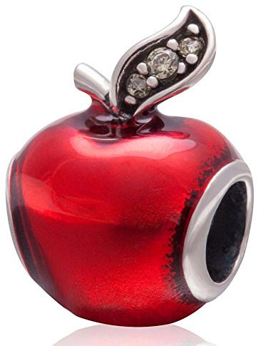 Charm-Anhänger in Apfelform, roter Emaille, 925 Sterlingsilber, Glücksfrucht, für Pandora-Charm-Armband a