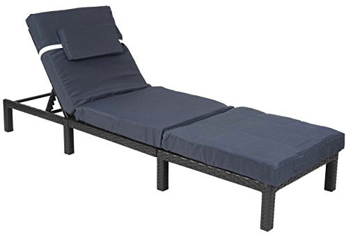 Mendler Poly-Rattan Sonnenliege HWC-A51, Relaxliege Gartenliege Liege Premium - anthrazit, Kissen grau