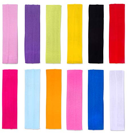 FINGOOO 12 pieces Yoga Stretch Headbands Elastic Cotton Sweatband for Women