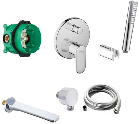vanvilla Wannenset Unterputz Wannenarmatur Hansgrohe Vernis Blend 2-Wege Handbrause Wanneneinlauf poliert SET HG70