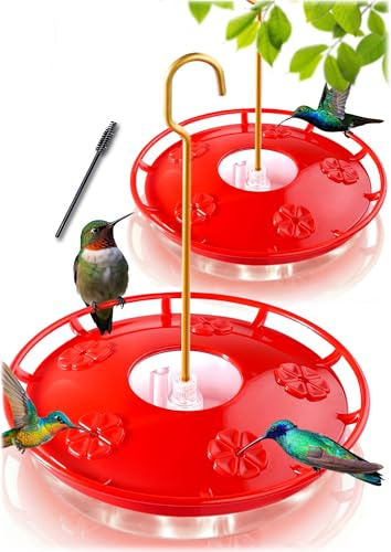 eWonLife Hummingbird Feeders for Outdoors, 2 Pack 16 oz Leak-Proof Dish-Style Humming Bird Feeder with Built-in Ant Moat, 5 Bee Proof Feeding Ports, Easy Clean, BPA Free Plastic, Garden Decor for Mom