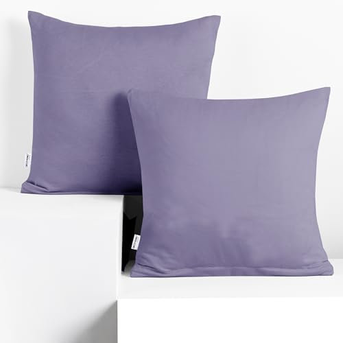 DecoKing 2 Kissenbezüge 40x40 cm Jersey 100% gekämmte Baumwolle Reißverschluss Lavendel Amber