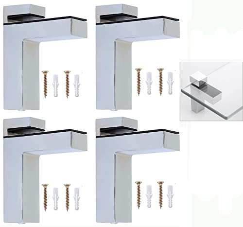 Litensh 4 Pezzi Staffe per Ripiani in Vetro,Regolabili Lega di Zinco Montaggio a Parete Supporto, Reggimensola Vetro, Staffe per Mensole in Vetro Utilizzate per Mensole in Legno/Vetro,Spessore 5-30 mm