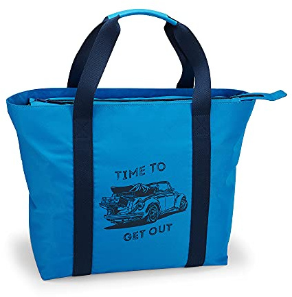 Volkswagen Damen 7E9087317 Strandtasche Tasche Beachbag Sommertasche Käfer Cabriolet 37x50x18, Time to get Out, blau, Hellblau