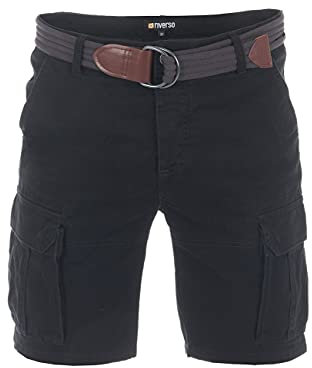 riverso Herren Cargo Shorts RIVJakob Kurze Hose Regular Bermuda 100% Baumwolle Mit Gürtel Schwarz w31, Größe:W 31, Farbe:Black (24000)