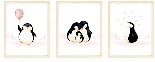 Baby Pinguin Kinderzimmer Wandkunst Dekorationen, Kinderzimmer Wanddruck, Kinderzimmer Spielzimmer Heimdekoration, Pinguin Wandkunst, Set von 6 Stück, 20.3x25.4 cm (ungerahmt)