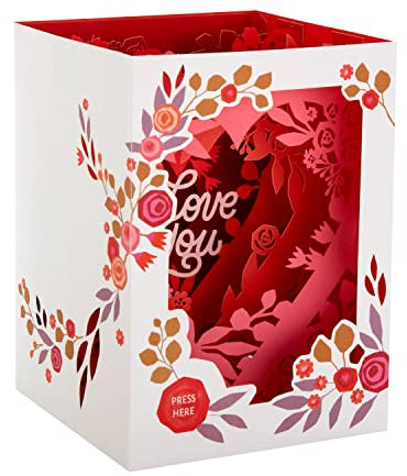 Hallmark Carte de Saint-Valentin, 3D et Pop Up Shadowbox, motif floral et roses, carte musicale, carte de Saint-Valentin, rose, blanc
