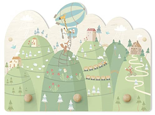 Kindergarderobe Holz - Wald mit Häusern und Tieren, Größe HxB: 30x40 cm