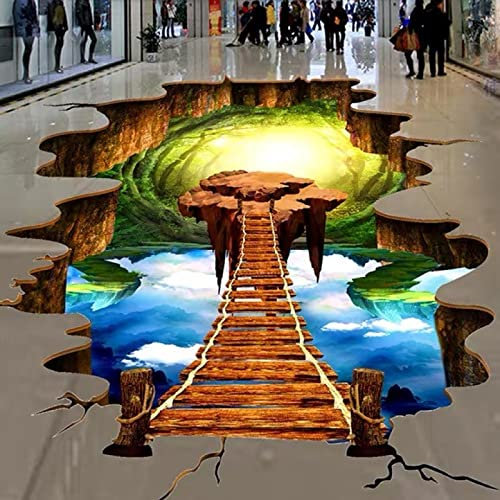 3D-Bodenwandbilder Selbstklebende Tapete Wasserdicht Pvc 3D Bodenbelag Pastoral Landschaft Fluss Gras Boden Wandbild Tapete Für Waschraum Badezimmer 3D Fliesen Aufkleber Dekor, 250 X 175 Cm Sticker
