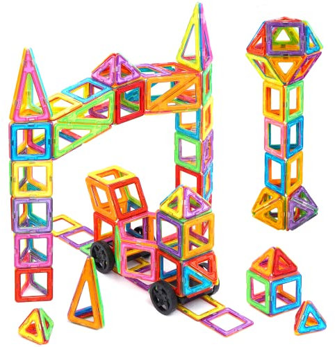 Crenova Magnetic Tiles for Kids 145PC Magnetic Building Blocks Toys for 3 4 5 6 7 8 Year Old Boys Girls Gift, Magnets for Kids, Construction Montessori Toddler Toys