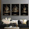 Islamisches Schwarz Goldener Arabische Kalligraphie Leinwand Malerei, Allah Islamische Zitate Leinwand Malerei Bilder Deko, kein Rahmen (50x70cm*3, Kalligrafie aus dunklem Gold)…