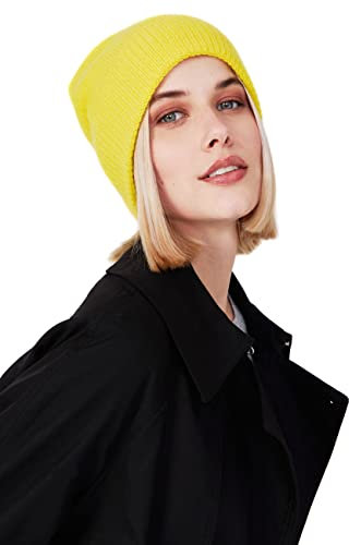 Style & Republic Kaschmir Sport Mütze-Beanie Damen aus 100% Cashmere - Dein kuscheliger Premium Beanie für stilvolle Herbst- & Winter-Momente-solaryellow
