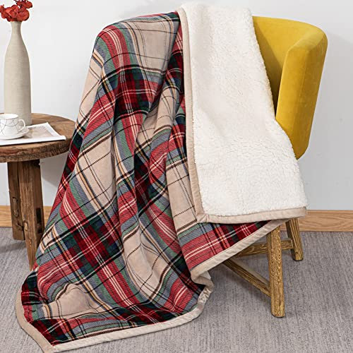 Couverture de Noël Couverture Sherpa en Microfibre Double Face Super Douce à Carreaux,Plaid Polaire Canapé,Jeté de Canapé Chaude en Polaire Couverture en Flanelle pour Canapé-lit Style B 127x152cm