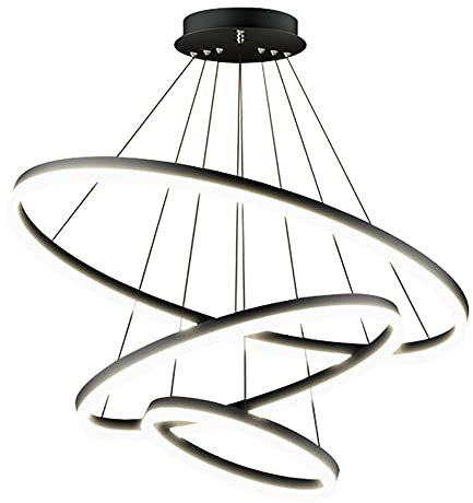 LED Pendelleuchte 96W Dimmbar Mit Fernbedienung Wohnzimmerlamp Höhenverstellbar Esszimmer Decken-Kronleuchter Runde 3-Kreis-Entwurf Esstisch Hängeleuchte Aluminium Schwarz