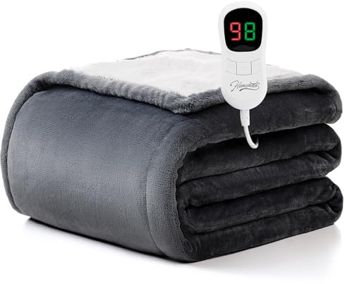 Homemate Heated Blanket Electric Throw - 50x60 Heating Blanket Throw 1/2/4/6/8 Hours Auto-Off 10 Heat Level Over-Heat Protection Flannel Sherpa ETL Certification