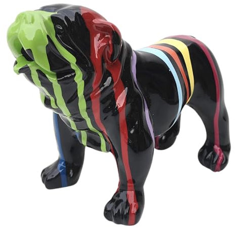 Deko Figur Hund englische Bulldogge Old English Bulldog Action Painting schwarz