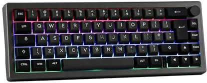 EPOMAKER EK68 (UK-ISO) Wireless Mechanical Keyboard, Knob, Lubed Switch, PBT Keycap, Gasket, Bluetooth/2.4Ghz/USB, RGB Backlit, Mac/PC Programmable Software (Black Silver, Budgerigar Switch)