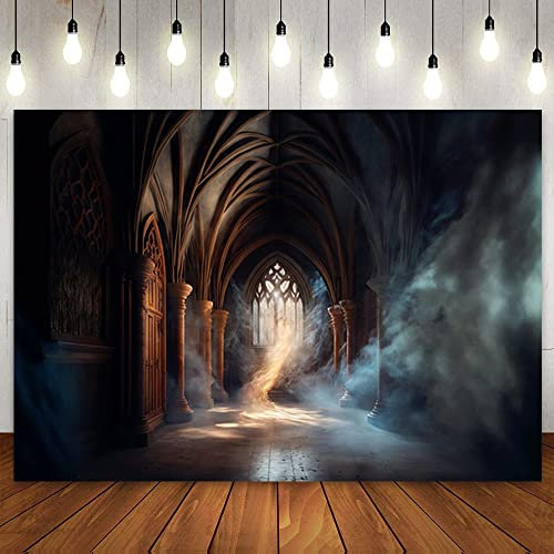 Zauberer Zauberschule Backdrop Gothic Dark Castle Fotografie Hintergrund für Kinder Jungen Mädchen Geburtstagsfeier Banner Hexe Halloween 240X180cm