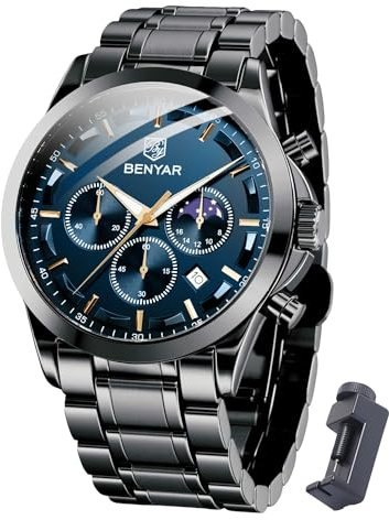 BY BENYAR Orologio da uomo al quarzo analogico in acciaio inossidabile cinturino Timing Date Display impermeabile luminoso orologio Business Casual Sports Watch Fashion Holiday regalo per il padre