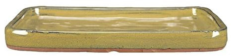 Sottovaso per bonsai rettangolare in gres smaltato giallo senape 27x21x2 cm - GA12S