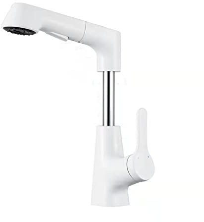 BiaoTeng Robinet Mitigeur Lavabo Avec Douchette Extractible Rotatif à 360° Élevé + Abaissé Laiton Massif Mitigeur Lavabo Salle De Bain Blanc