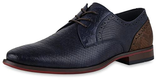 VAN HILL Herren Klassische Halbschuhe Blockabsatz Prints Klassisch Schuhe 840439 212753 Dunkelblau Braun Snake 45
