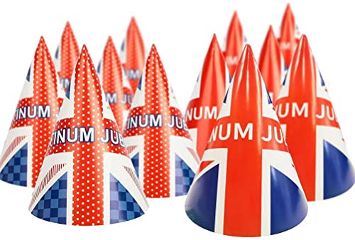 TYTOGE 12-teilige Union Jack-Hüte für Platin-Jubiläumsdekorationen, 2023 Papier-Jubiläumshüte Union Jack-Partyzubehör für Erwachsene, Kinder, Hunde, Katzen