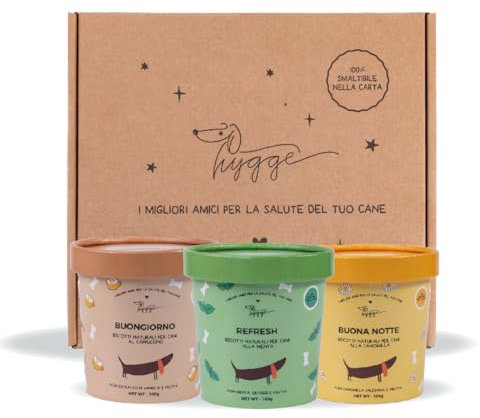 Routine box: Biscotti naturali per Cani SET 3 Confezioni (Buongiorno al Capuccino, Refresh, Buona notte alla Camomilla) | Snack Cane gustoso e sano, adatto a tutte le taglie | 300 gr | Hygge Dog