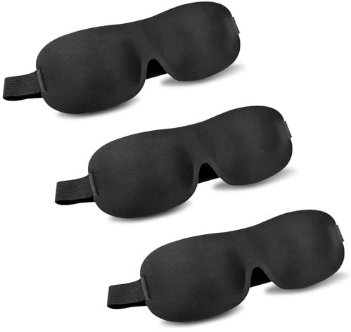 Brevanza 3 Pièces masque de nuit, cache yeux pour dormir Anti-lumière, masques de sommeil pour Hommes et Femmes, Réglable 3D bandeau yeux, sleep mask pour Siestes, Méditation, Voyages