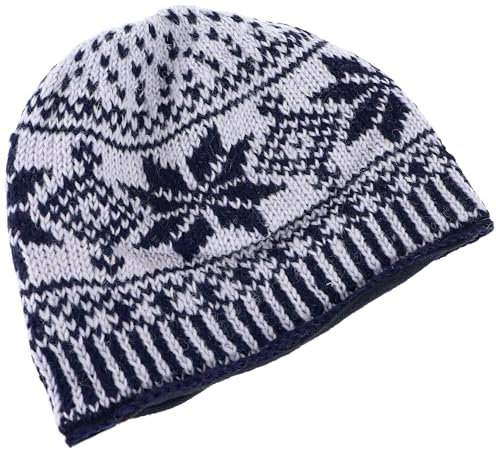 GURU SHOP Wollmütze aus Nepal, Handgestrickte Mütze, Strickmütze, Wintermütze mit Norwegermuster - Dunkelblau/blaugrau, Herren/Damen, Synthetisch