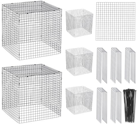 PATIKIL 20 Pack Kleine Draht-Pflanzenschützer, 12x12 Zoll Quadratische Draht-Pflanzengitter mit 20 Erdspießen & 50 Bändern zum Schutz von Blumen- und Gemüsepflanzen vor Tieren, Dunkelgrün