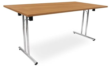 Besprechungstisch klappbar, Klapptisch Gestell Chrom gerader Fuß, Schreibtisch Maße 140x80 oder 160x80cm, Konferenztisch platzsparend stapelbar, hauseigene Fertigung (Buche, 160 x 80 cm)