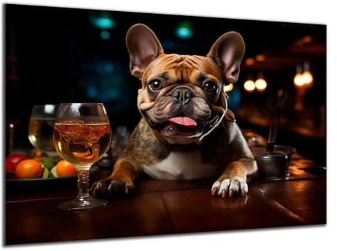Munera Design - Bild 56x84 - Mops am Tresen Cocktail lustiges - Wand-Bilder Wohnzimmer