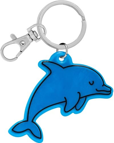 GRUSS & CO Reflektor neon Motiv Delfin | Figürlicher Neon-Reflektor, Anhänger mit Schlüsselring und Karabinerverschluss | Geschenk, Schulstart | 70150