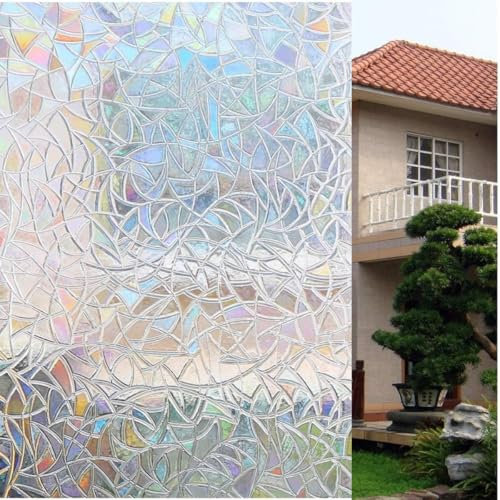 Bloss Regenbogen-Fenster-Sichtschutzfolie, Buntglas-Fensterfolie, 3D-dekorative Fensterfolien für Heimdekoration, statische Haft-Fensterfolie, hitzeblockierende Folie für Wärmeregulierung und