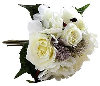 Simulation d'hortensia Rose, décoration de Mariage, mariée Tenant des Fleurs, Bouquet de Roses en Soie, Bouquet d'hortensia simulé (Blanc)