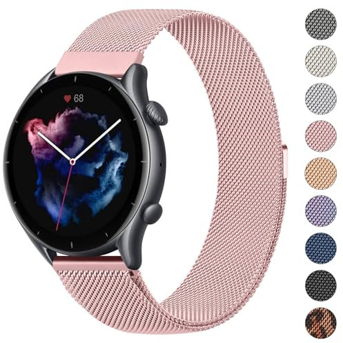 Vancle Correa 22mm Metal para Amazfit Bip 5/ GTR 4/ GTR 3/ GTR 3 Pro/ GTR2/ GTR 2e/ GTR 47mm para Mujer Hombre, Pulseras de Repuesto de Malla de Acero Inoxidable Pulsera Deportiva, Rosa