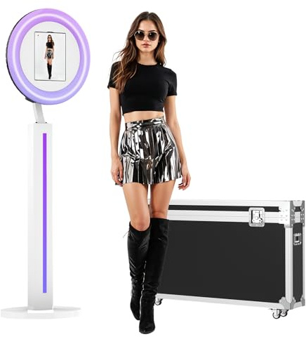 MWE Photo Booth Machin mit Flightcase, Unterstützung Software und Fernsteuerung, Geeignet für Partys, Hochzeiten, Verleihindustrie, YouTube, Video, Tiktok (Lichtleiste, Weiß)