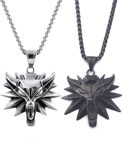ARHZ 2 Stück Wolf Kette Herren Mit Wolfskopf, Halskette Wolf, Wolf Paw Anhänger, Wikinger Halskette, Königskette Amulett Edelstahl Herrenschmuck Wizard Punk Für Männer(Schwarz/Silber)