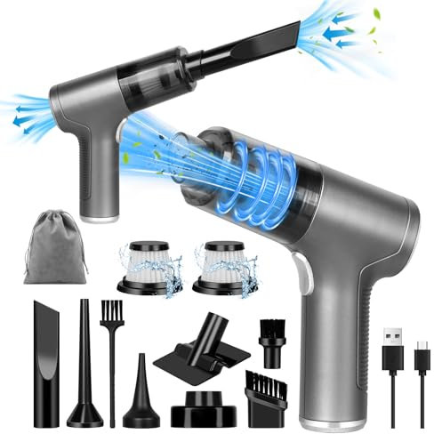 LURICO Aspirapolvere Auto Senza Fili Aspirabriciole, 9000PA Aspirapolvere Auto Portatile con 8 Ugello Multifunzione e 2 HEPA Filtro - Mini Aspiratore Elettrico USB per Auto Animali Casa
