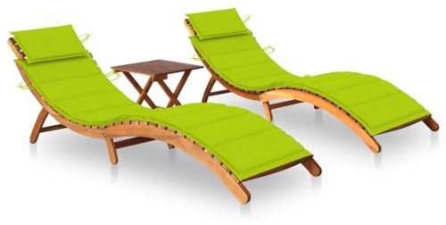 vidaXL 2X Akazienholz Massiv Sonnenliege mit Tisch Auflagen Klappbar Gartenliege Relaxliege Strandliege Liege Liegestuhl Holzliege Gartenmöbel