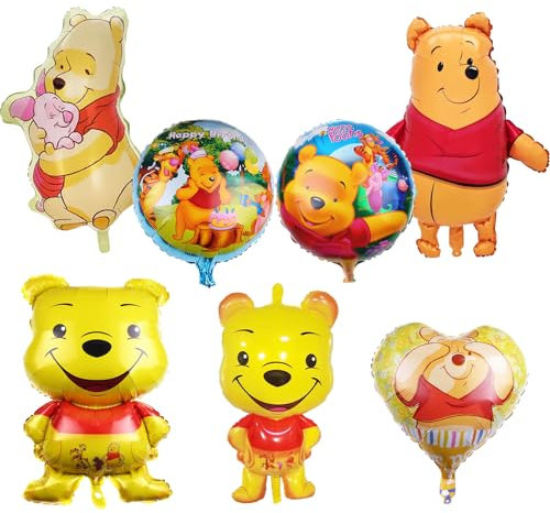 7Pcs Winnie Folienballon, Winnie Kindergeburtstag Party Ballon, Winnie Geburtstagsdeko Ballon, Winnie Themed Geburtstag Dekorationen, für Jungen Mädchen Party Deko Helium Ballon