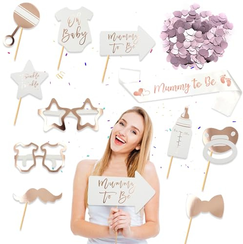 Babyparty-Dekorationen, Foto-Requisiten, 13-teiliges Set mit Foto-Requisiten für Neugeborene, Roségold, Liebes-Konfetti, Schärpe für Babyparty, Party-Dekoration