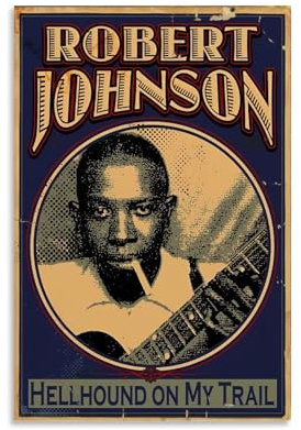 XFPOBH Poster auf Leinwand mit Robert Johnson Blues-Gitarre, Vintage-Poster, Wandkunst, Bild, Heimdekoration, Druck für Schlafzimmer, Wohnzimmer, 50 x 75 cm, ungerahmter Stil