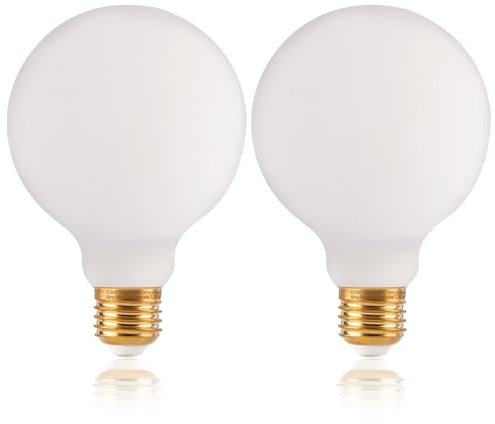 FLSNT Dimmbare G125 Glühbirne E27, 7W (Ersetzt 40W), 600LM, Edison Vintage Leuchtmittel, 2200K Warmweiß, Opalweiß Glas, 2 Stück