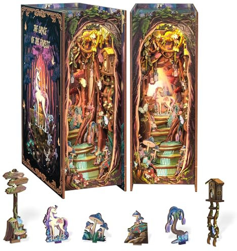 Cutefun Kit Book Nook - Maison de poupée en bois - La Grace de la forêt - Maison de poupée miniature à monter soi-même - Coin de bibliothèque - Maisons - Kit de modélisation avec lampes LED -