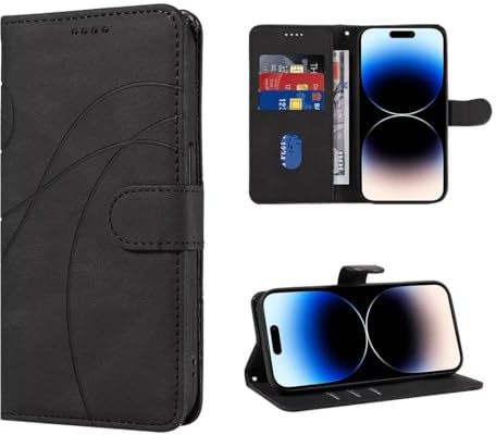 SEAHAI Leder Folio Hülle für Oppo A74 5G / Oppo A54 5G, Premium PU Flip Brieftasche Schutzhülle Stoßfeste Handyhülle mit Standfunktion/Kartenfach/RFID-Schutz/Magnetisch - Schwarz